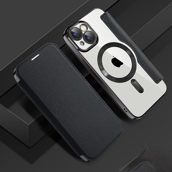 Klapkové puzdro pre iPhone 15, RFID Wallet MagSafe CamShield, čierne