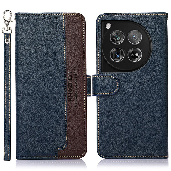 Flipové puzdro pre OnePlus 12 5G, KHAZNEH RFID, modrá / hnedá