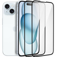 2x tvrdené sklo pre iPhone 15, ERBORD 3D pre celý displej