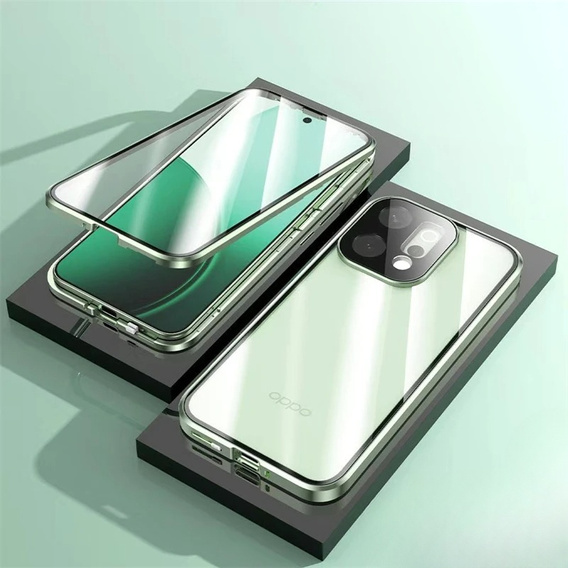 Puzdro pre Oppo Reno 14, magnetické dvojité sklo, priehľadné so zelenými stranami