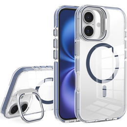 Puzdro pre iPhone 17, pre MagSafe, so stojanom, priehľadné s tmavomodrými vložkami