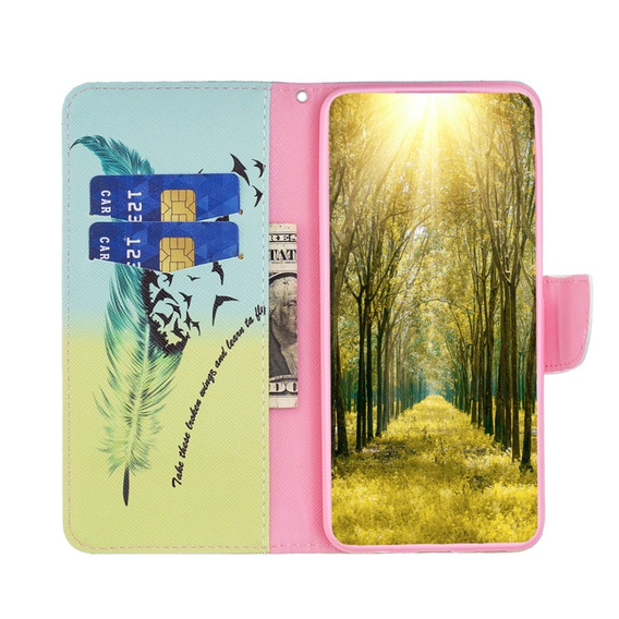 Klapkové puzdro pre Samsung Galaxy M34, Wallet, feather, modré