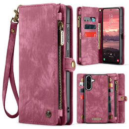 CASEME puzdro pre Samsung Galaxy A56 5G, Retro Leather Wallet, s remienkom, červené