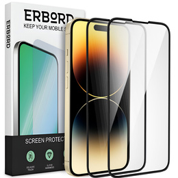 2x tvrdené sklo pre iPhone 14 Pro, ERBORD 3D pre celý displej