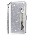 Klapkové puzdro pre Samsung Galaxy A36 5G, Wallet Zipper Pocket Glittery, strieborné