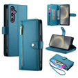 Klapkové puzdro pre Samsung Galaxy S25, Wallet Zipper Pocket, modré
