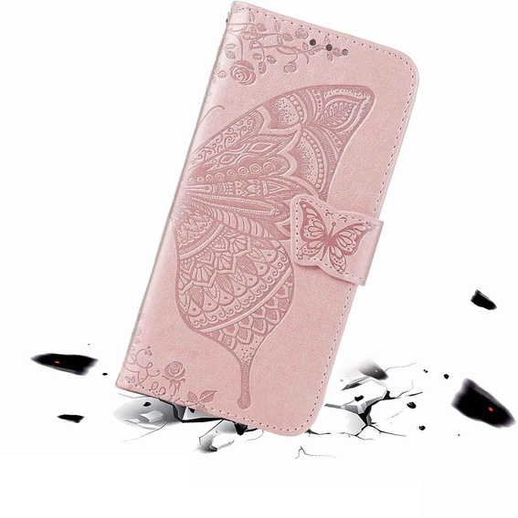 Klapkové puzdro pre Oppo Reno 13F / Oppo Reno 13FS, Butterfly, ružové rose gold