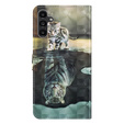 Klapkové puzdro pre Samsung Galaxy A14 4G/5G, Wallet, Cat & Tiger, sivé