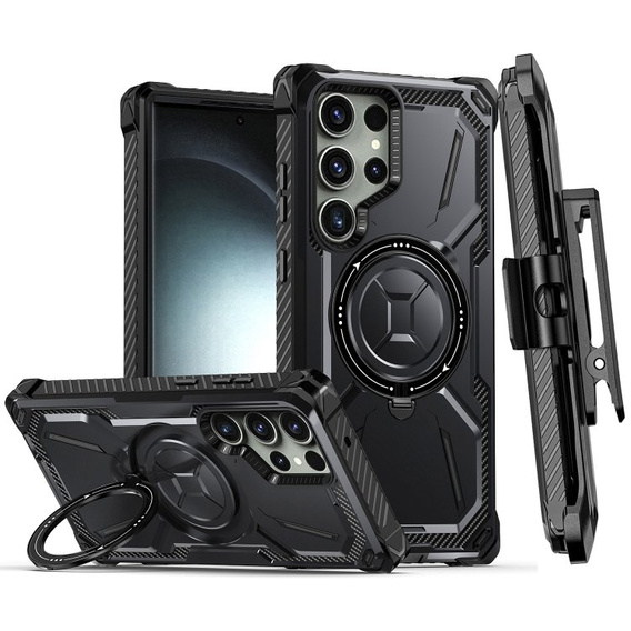 Obal na mobil pre Samsung Galaxy S23 Ultra, Heavy Duty Ring Belt Clip, čierne