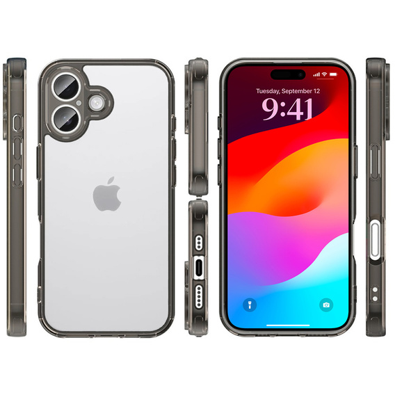 Puzdro pre iPhone 17, s krytom fotoaparátu, priehľadné s čiernymi stranami