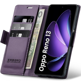 Puzdro pre Oppo Reno 13, ERBORD Glossy Litchi, flipová peňaženka, fialové