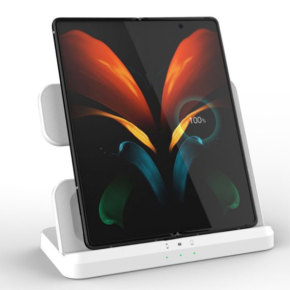 Bezdrôtová indukčná nabíjačka 3 v 1 QI rýchla pre Samsung S25 S24 S23 Galaxy Watch Buds Stanica biela