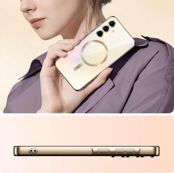 Puzdro pre Samsung Galaxy A35 5G, Electro MagSafe, zlaté + sklo na displej