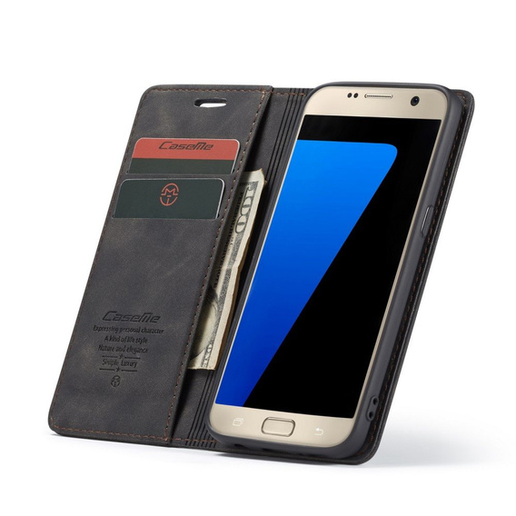 CASEME puzdro pre Samsung Galaxy S7, Leather Wallet Case, čierne