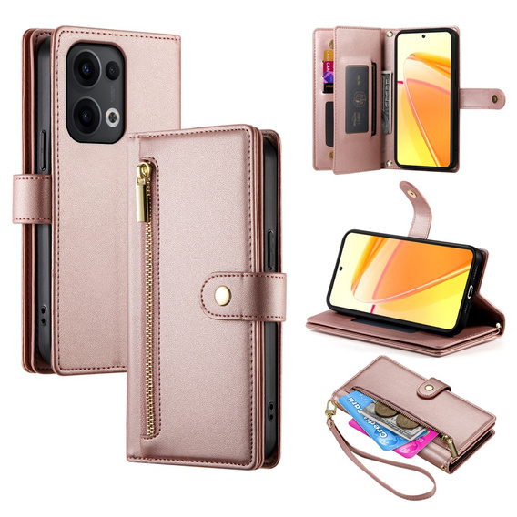 Klapkové puzdro pre Oppo Reno 13 Pro 5G, Wallet Zipper Pocket, ružové