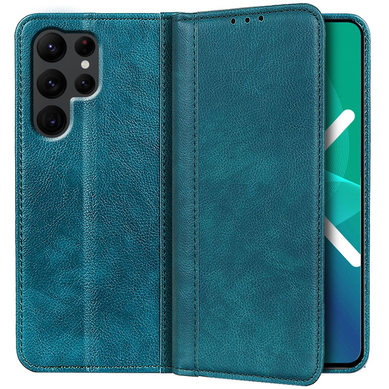 Obal na mobil pre Samsung Galaxy S22 Ultra 5G, Wallet Litchi Leather, modré