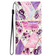 Klapkové puzdro pre Samsung Galaxy A25 5G, Wallet, marble & flowers, ružové + 9H sklo