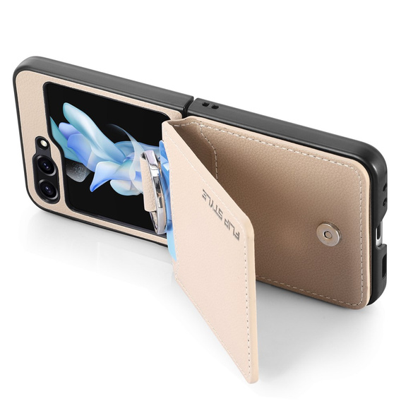 Puzdro pre Samsung Galaxy Z Flip7 FE / Z Flip6, Card Slot Ring Case, béžové