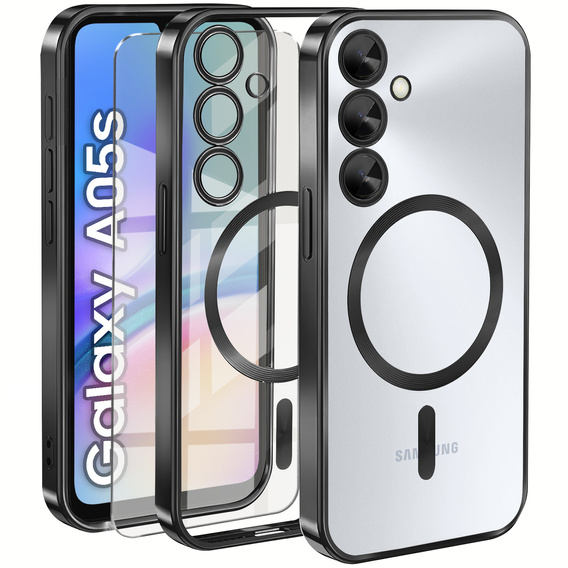 Puzdro pre Samsung Galaxy A05s, Electro MagSafe, čierne + sklo na displej