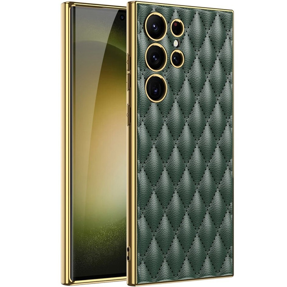 Puzdro pre Samsung Galaxy S24 Ultra, Leather Rhombus, zelený
