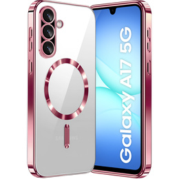 Puzdro pre Samsung Galaxy A17 5G, Electro MagSafe, priehľadné s ružovými stranami