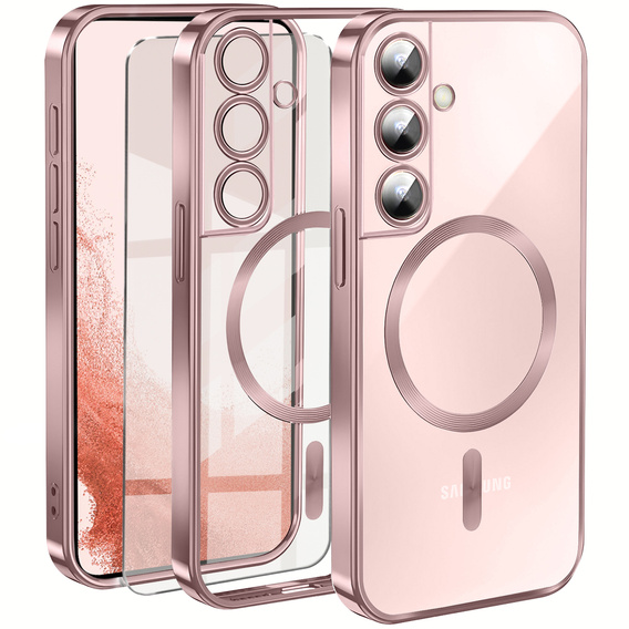 Puzdro pre Samsung Galaxy S22, Electro MagSafe, ružové rose gold + sklo na displej