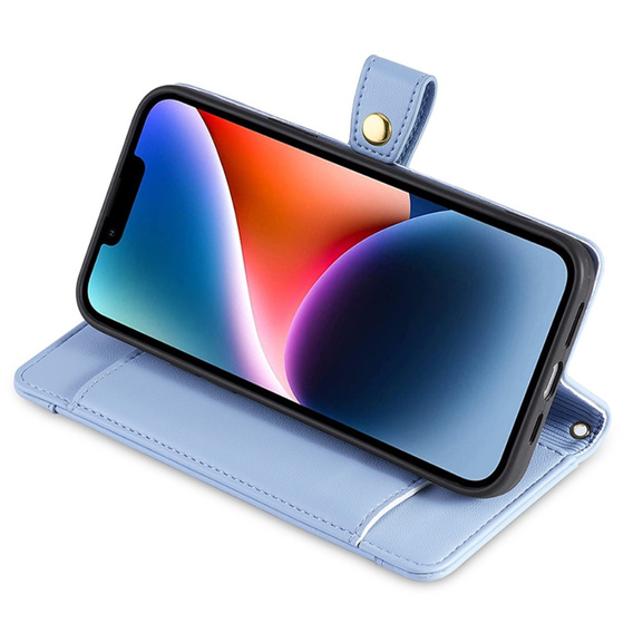 Klapkové puzdro pre iPhone 15 Pro, Wallet Zipper Pocket, modré