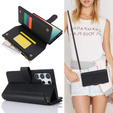 Klapkové puzdro pre Samsung Galaxy S24 Ultra, Wallet Zipper Pocket RFID, s popruhom cez rameno, čierne