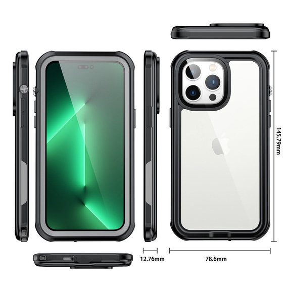 Vodotesné puzdro IP68 pre iPhone 14 Pro Max, čierne