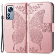 Klapkové puzdro pre Xiaomi 12 Pro, Butterfly, ružové rose gold