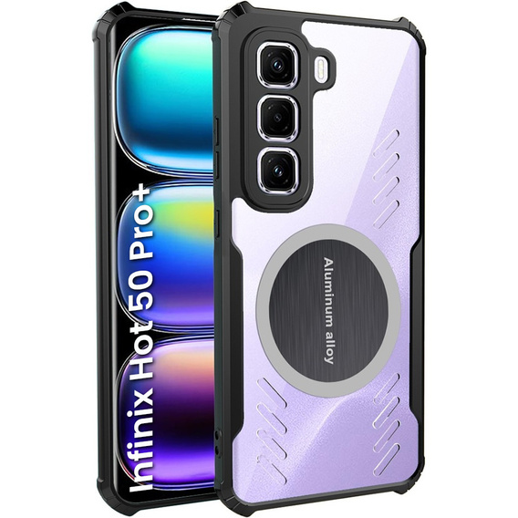 Puzdro pre Infinix Hot 50 Pro+ 4G, s magnetickým štítkom, transparentné / čierne