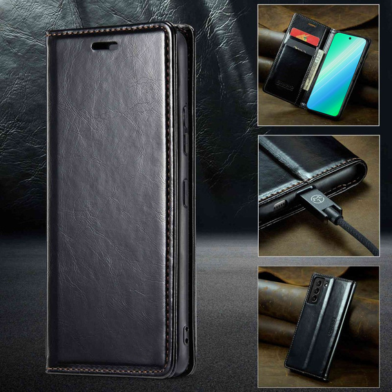 Klapkové puzdro pre Samsung Galaxy S23, ERBORD Waxy Wallet, čierne