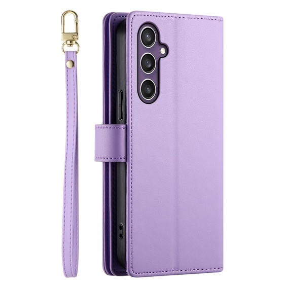 Klapkové puzdro pre Samsung Galaxy S25, Wallet Zipper Pocket, fialové