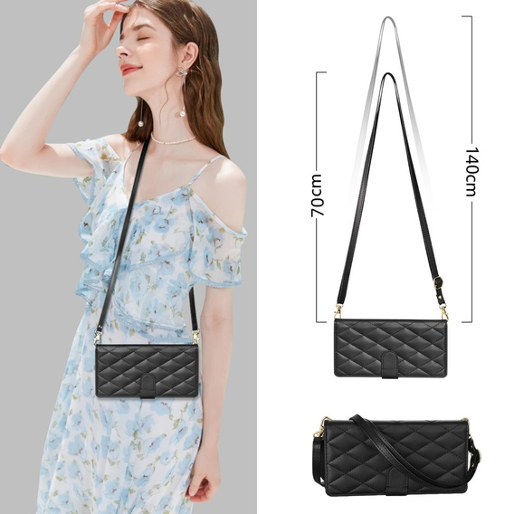 Puzdro s chlopňou pre Samsung Galaxy A56 5G, Rhombus Crossbody Leather, čierne