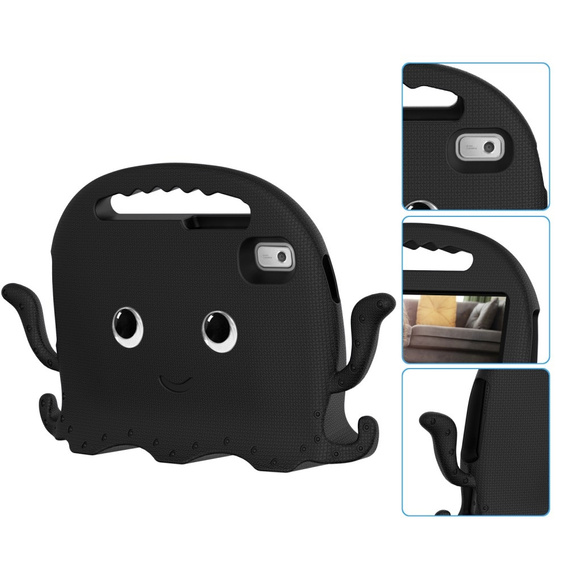 Detské puzdro pre Lenovo Tab M9, s rukoväťou, chobotnica, čierne