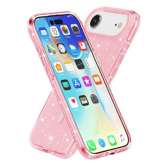 Puzdro pre iPhone Air, pre MagSafe, trblietavé, priesvitné ružové