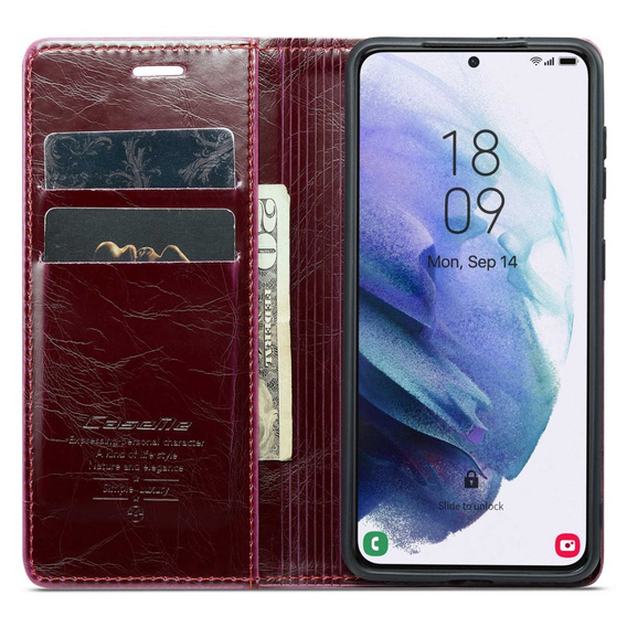 CASEME flipové puzdro pre Samsung Galaxy S21, Waxy Textured, červené