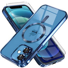 Puzdro pre iPhone 12, Electro MagSafe, modré + sklo na displej