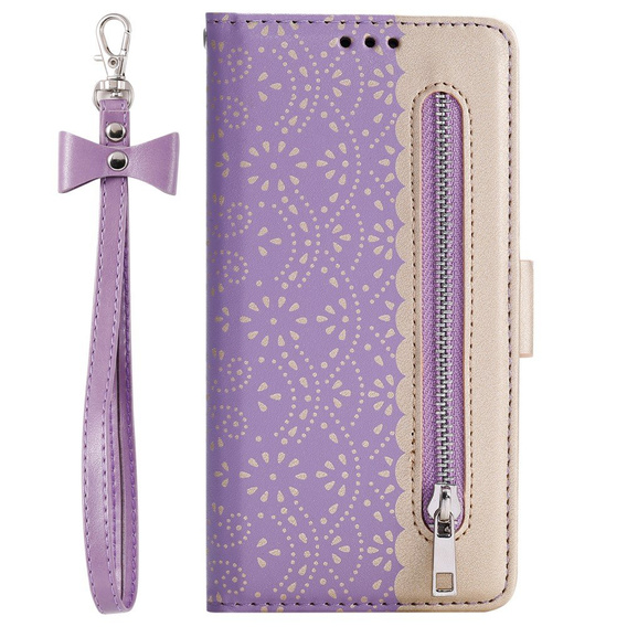 Klapkové puzdro pre Huawei P30 Lite, Wallet Pocket Zipper Lace, fialové