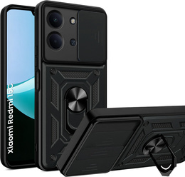 Pancierované puzdro pre Xiaomi Redmi 15C 4G/LTE, s ochranou fotoaparátu, so stojanom, čierne