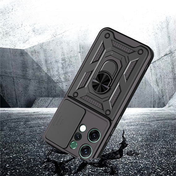 Pancierované puzdro pre Oppo Reno 14, s ochranou fotoaparátu, so stojanom, čierne