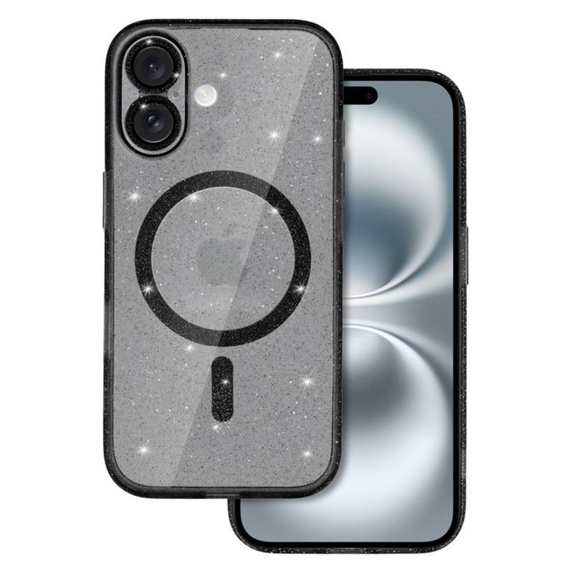 Puzdro pre iPhone 16, ERBORD Glitter MagSafe, čierne + sklo na displej
