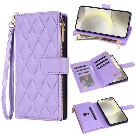 Puzdro s chlopňou pre Samsung Galaxy A56 5G, Rhombus Crossbody Leather, fialové