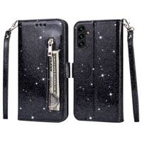 Klapkové puzdro pre Samsung Galaxy A35 5G, Wallet Zipper Pocket Glittery, čierne