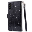 Klapkové puzdro pre Samsung Galaxy A35 5G, Wallet Zipper Pocket Glittery, čierne