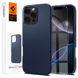 Puzdro Spigen pre iPhone 16 Pro, Liquid Air, tmavomodré + tvrdené sklo 9H