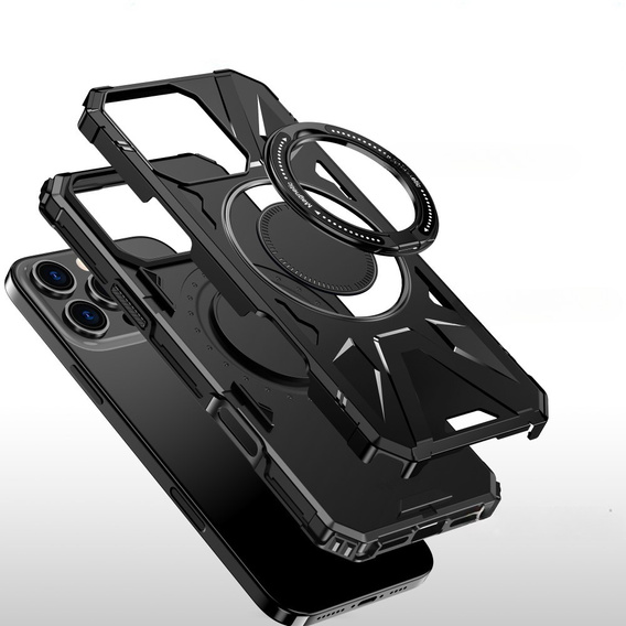 Puzdro pre iPhone 16 Pro Max, pancierované so stojanom a rukoväťou, čierne