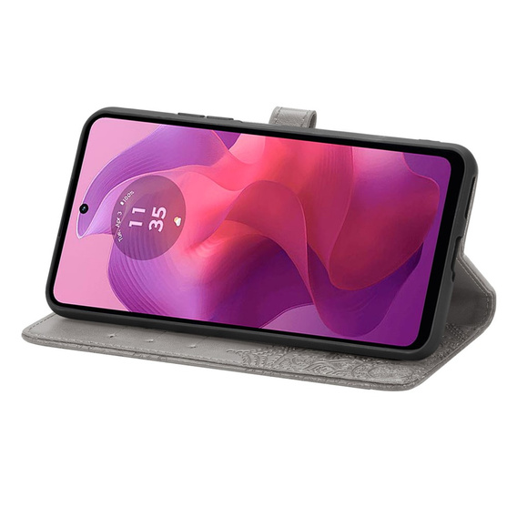 Klapkové puzdro pre Motorola Moto E14, Mandala, sivé