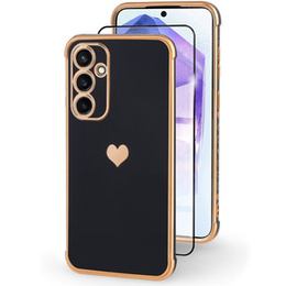Puzdro pre Samsung Galaxy A55 5G, Electro heart, čierne + Full Glue Ceramic Glass