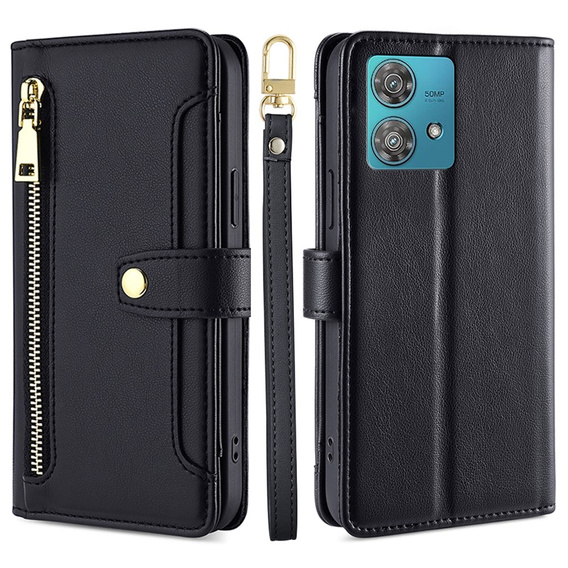 Klapkové puzdro pre Motorola Edge 40 Neo, Wallet Zipper Pocket, čierne